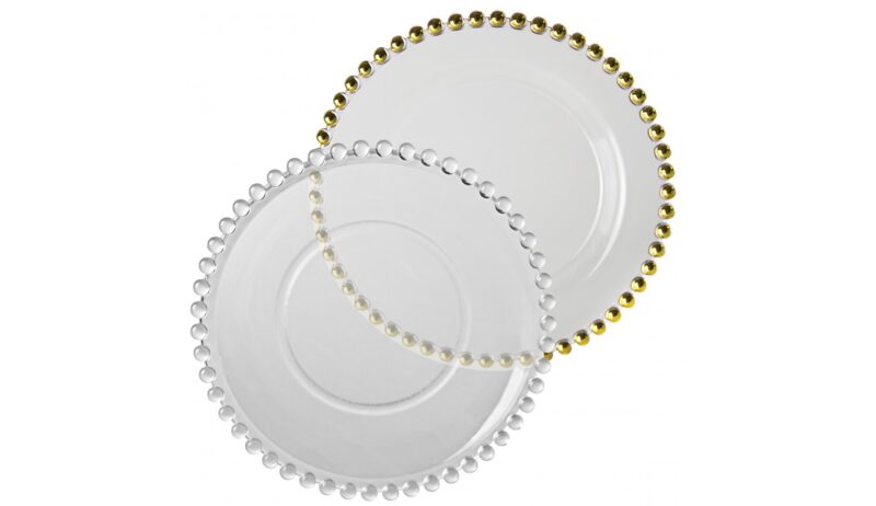 Charger Plates Glass Gold Beaded