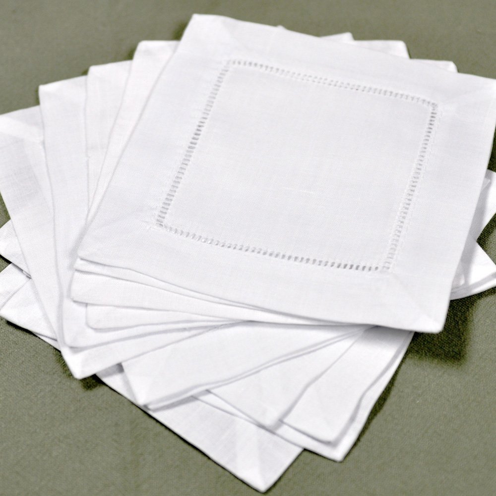 Amazing White Hemstitch Cocktail Napkins