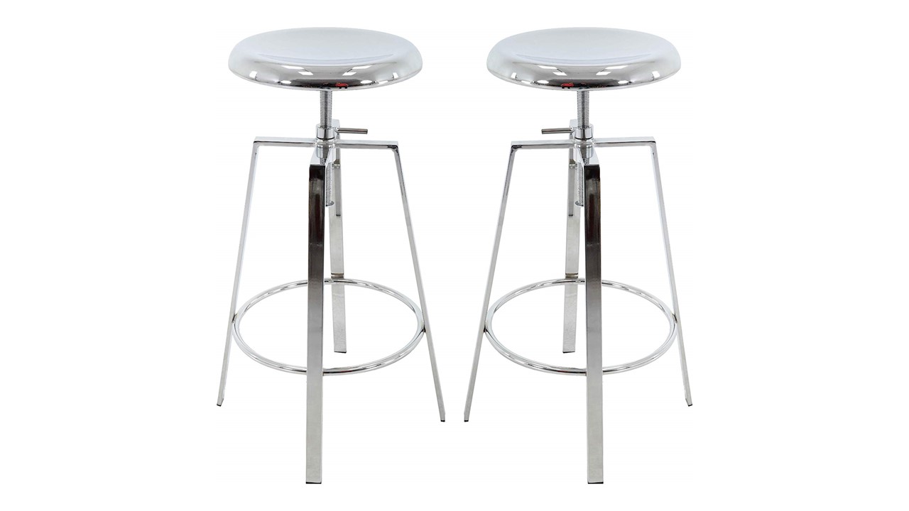 B Brage Backless Round Seat Adjustable Height Bar Stools (Chrome)