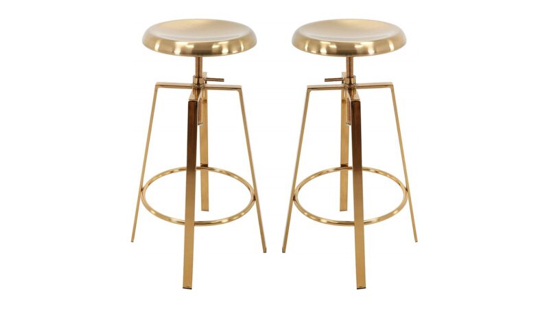 B Brage Backless Round Seat Adjustable Height Bar Stools (Gold)