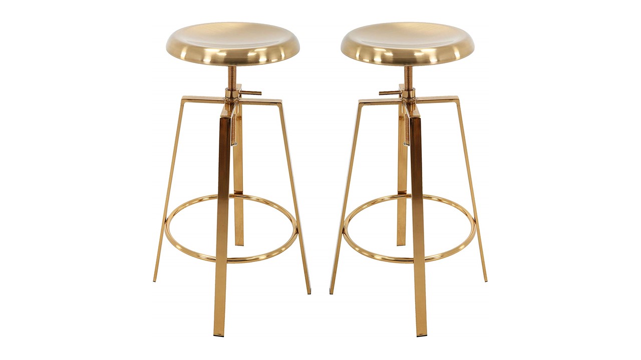 B Brage Backless Round Seat Adjustable Height Bar Stools (Gold)
