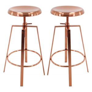B Brage Backless Round Seat Adjustable Height Bar Stools (Rose Gold)