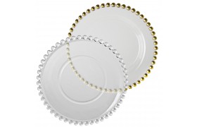 Charger Plates Glass Gold Beaded 