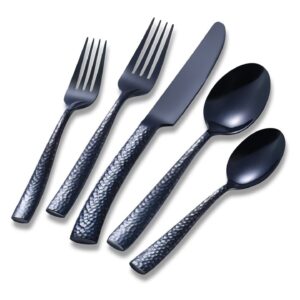 C Black Stainless Steel Hammered Flatware