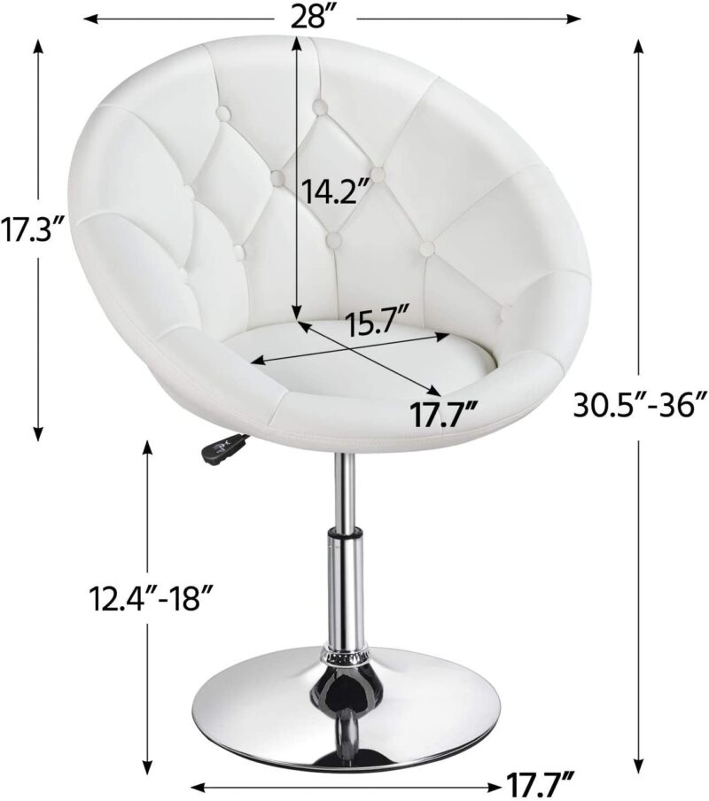 Makeup Chair Velvet Round Tufted Back Swivel White