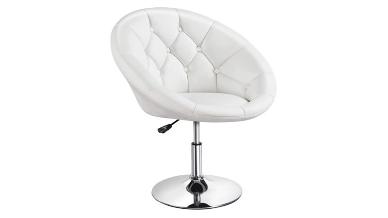 Makeup Chair Velvet Round Tufted Back Swivel White
