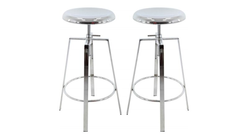 B Brage Backless Round Seat Adjustable Height Bar Stools (Chrome)