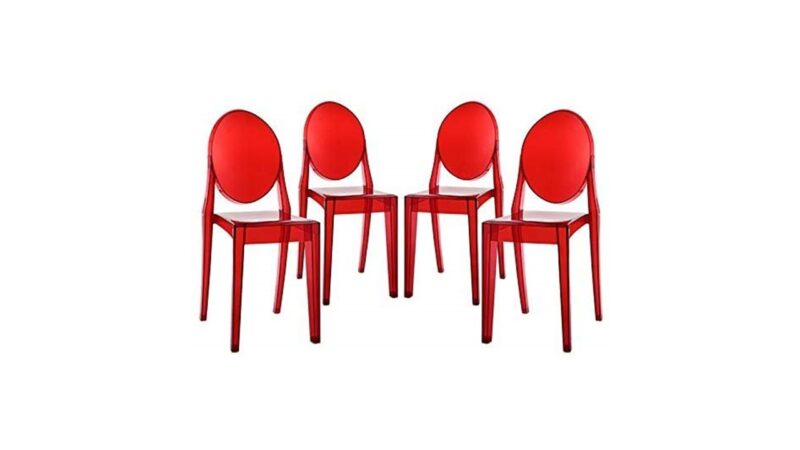 Stackable Ghost red Round Back Chair for Rent